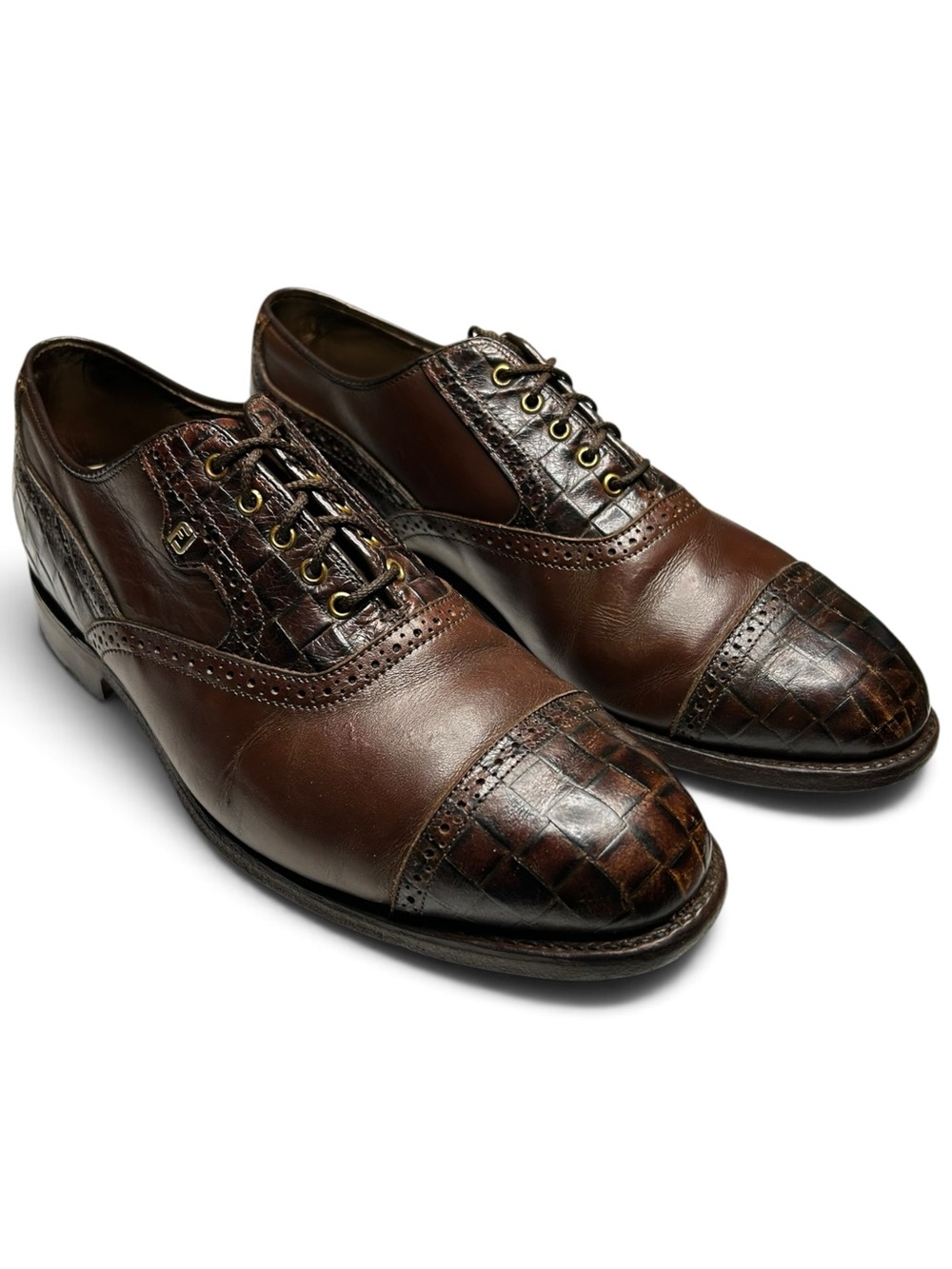 Vintage FootJoy Classics Alligator Print Leather Golf Shoes Brown Mens 9.5 D